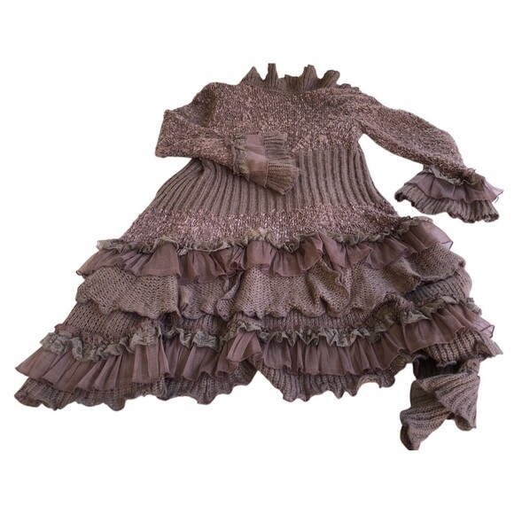 Cecico Long Line Cardigan Women's Small Ruffles Knit in Plum Shade - Picture 7 of 13